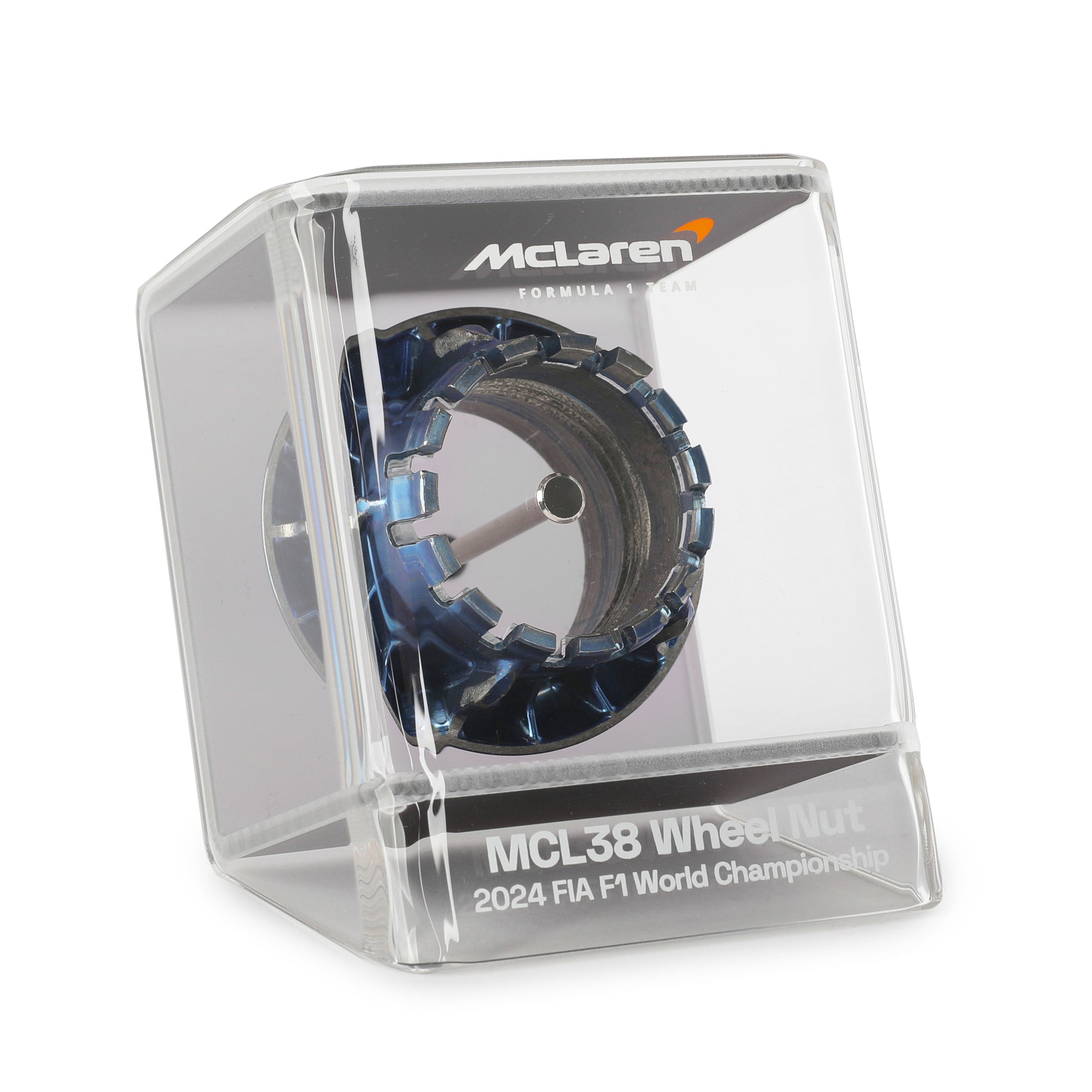 McLaren F1 Team 2024 Used Blue Wheel Nut in Display Case