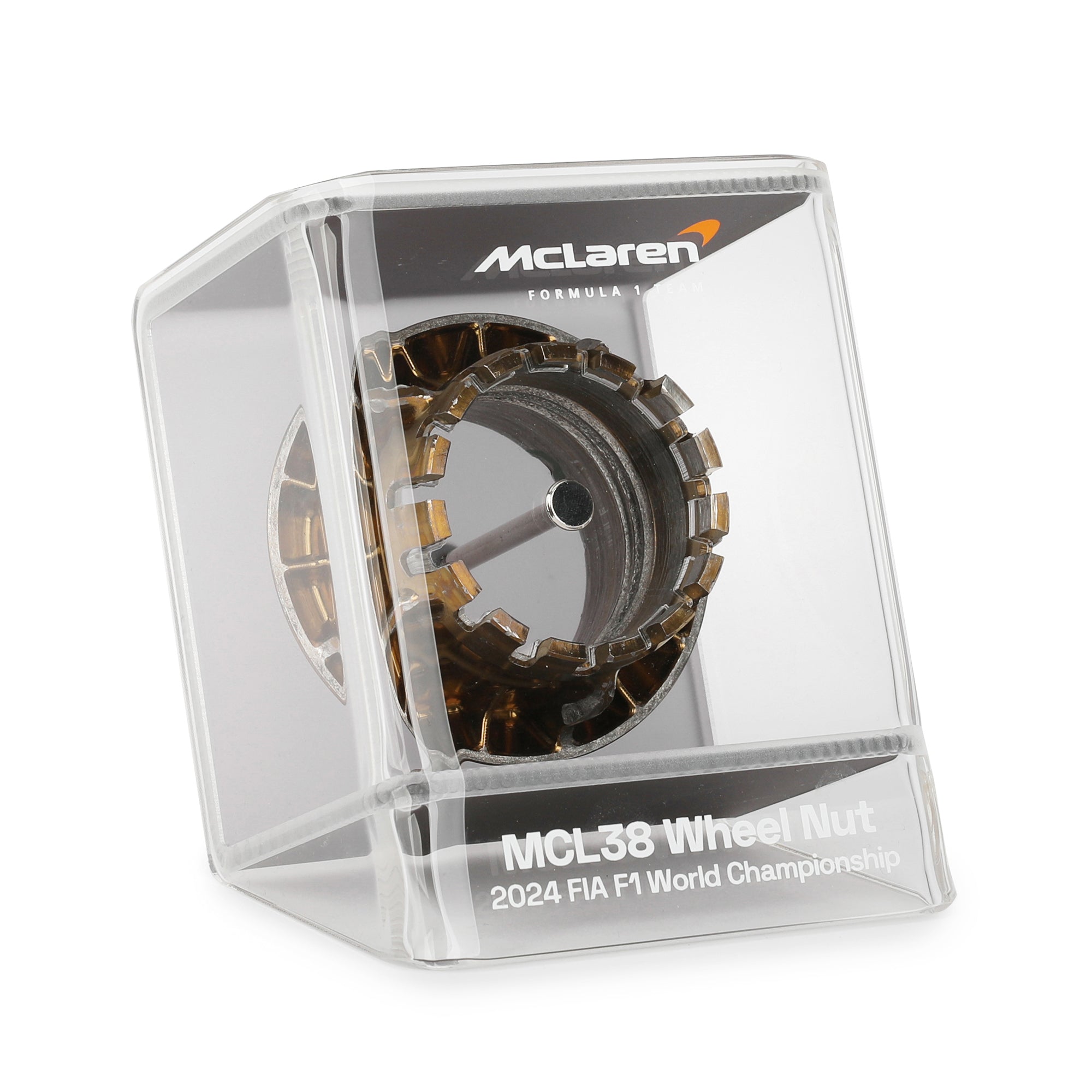 McLaren F1 Team 2024 Used Gold Wheel Nut in Display Case