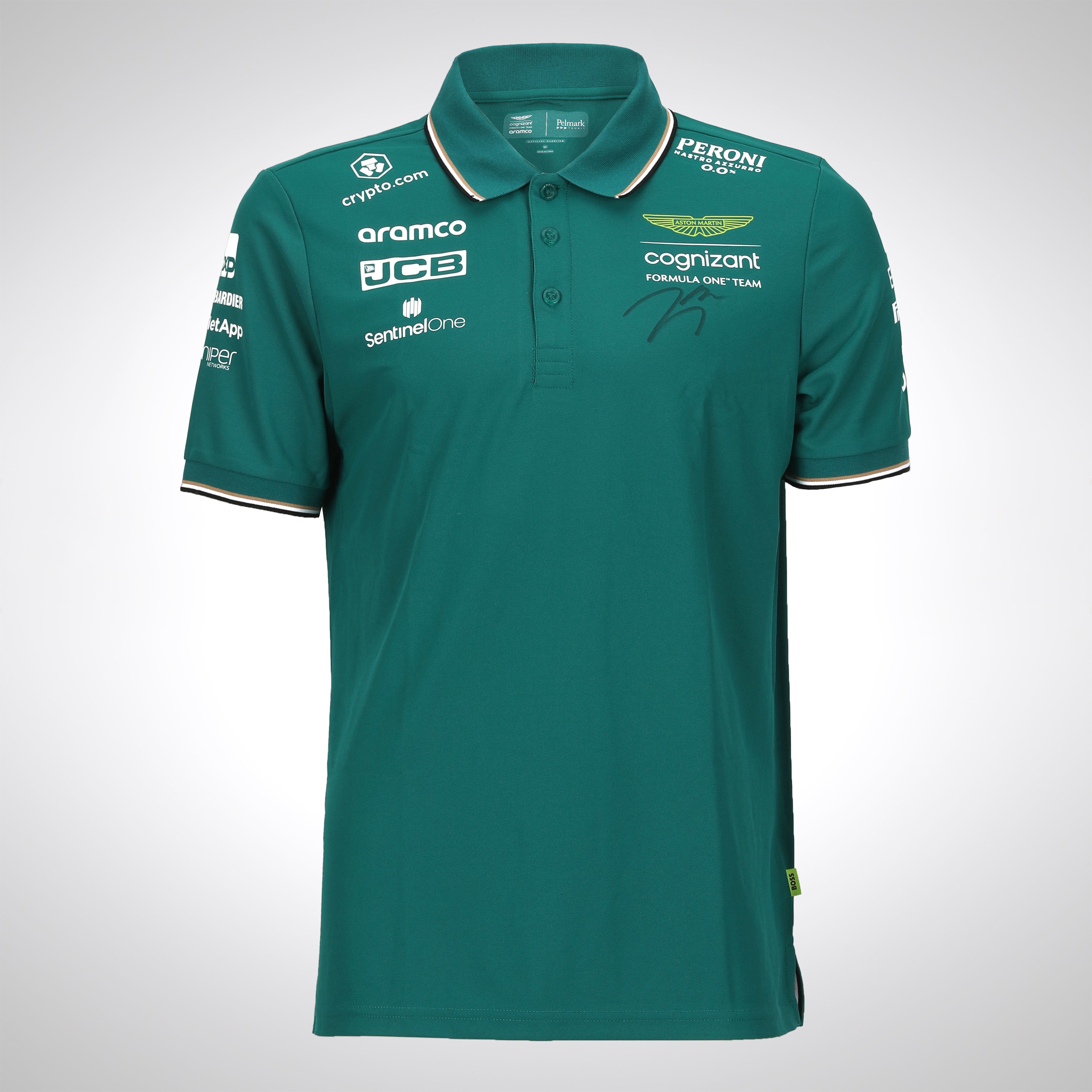 Lance Stroll 2023 Signed Aston Martin Aramco Cognizant F1 Team Polo Shirt