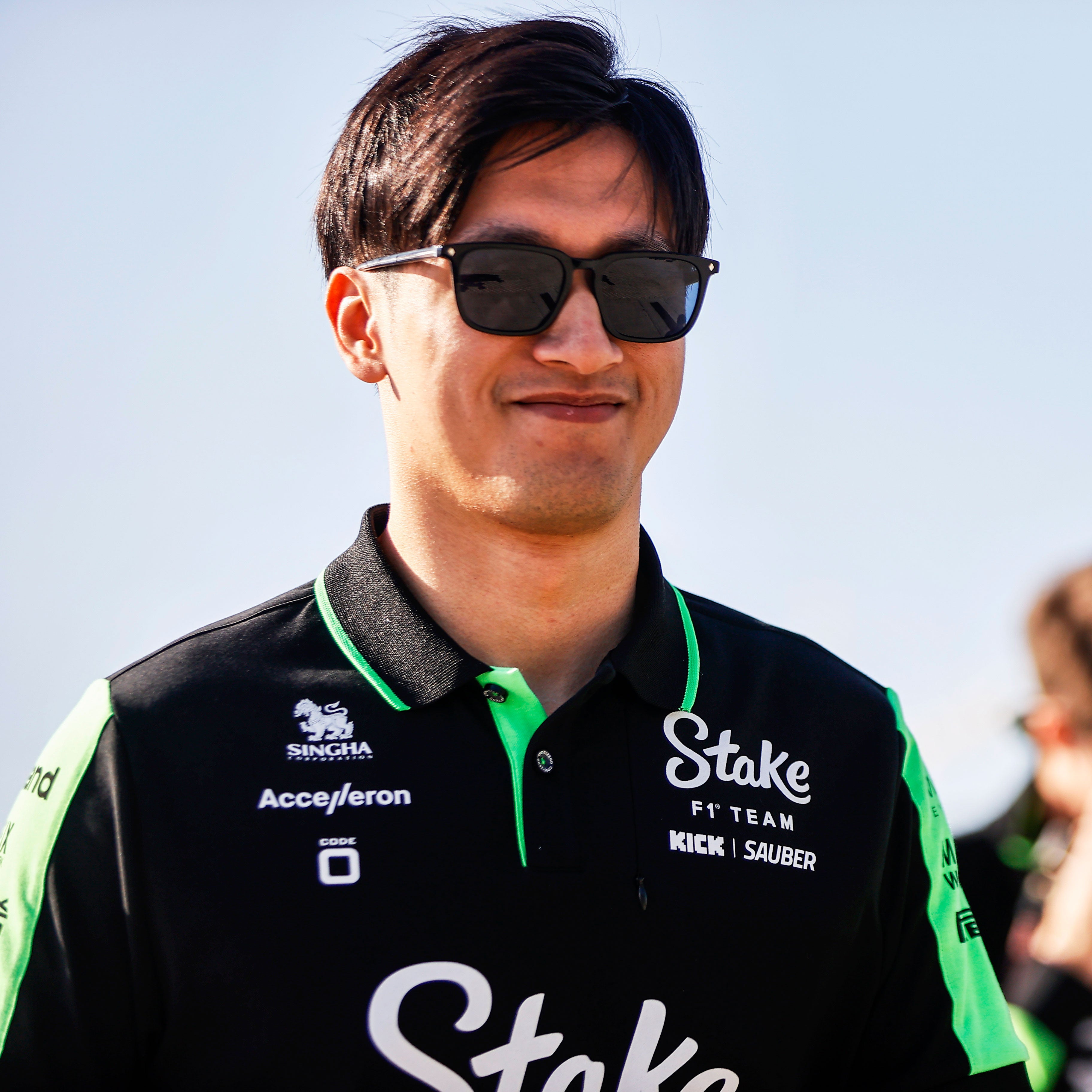 Zhou Gyuanu 2024 Signed Stake F1 Team Kick Sauber Polo Shirt